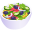 A retro 8-bit pixel art graphic of a white bowl filled with a vibrant mix of green lettuce, red tomatoes, and other colorful vegetable pieces.